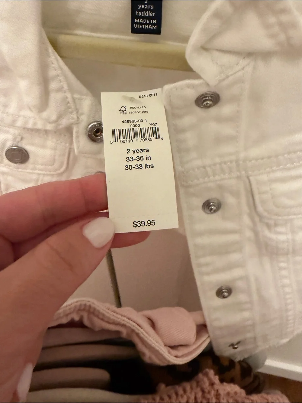 GAP White Sleeveless Denim Jacket for Kids